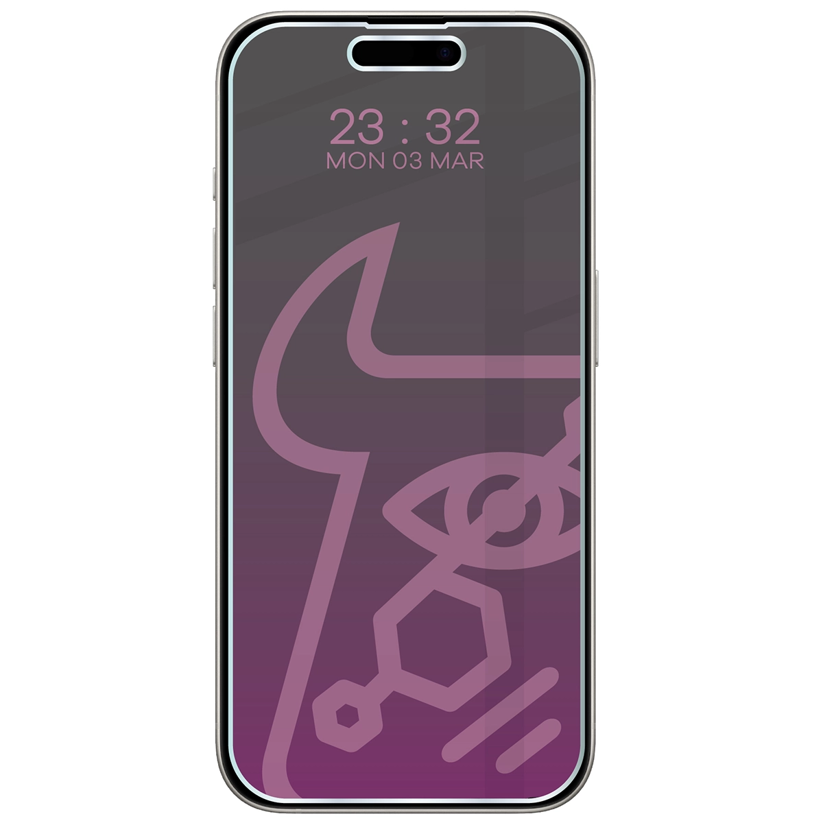 Wizualizacja szkła Hybrid Shadow nałożonego na telefon iPhone 15 Pro